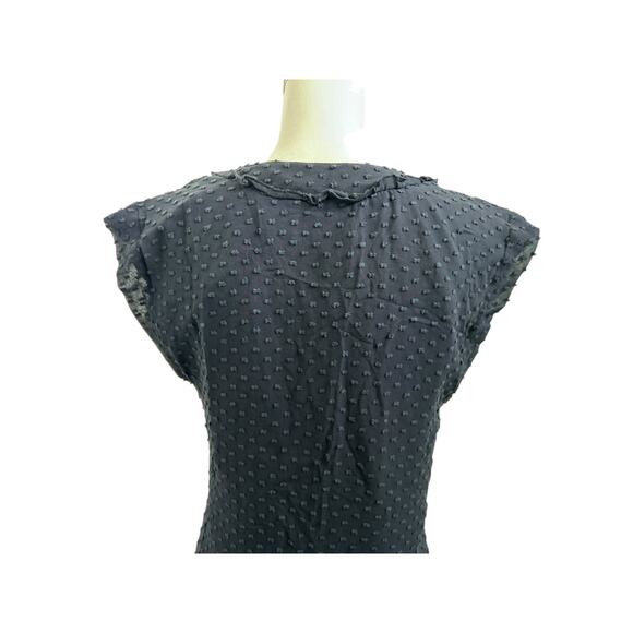 SUNNER Sleeveless Silk Blend Swiss Dot Ruffle V-neck Tunic Navy-Sz S - Picture 5 of 8